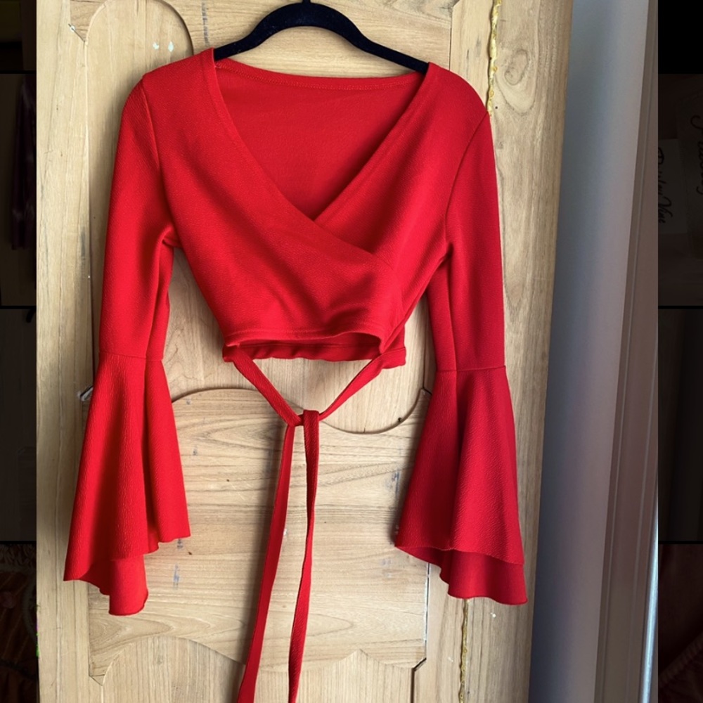 Red tie front crop top